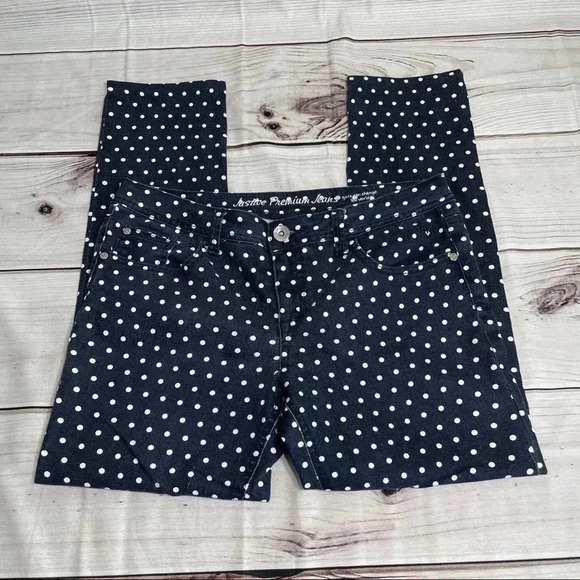 Girls Justice White Polka Dot Blue Jeans Sz 16 1/2 - Picture 3 of 15